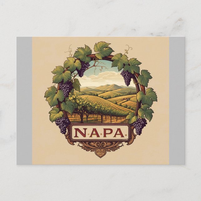 Postal Viñeta de uva Napa Valley Souvenir (Anverso)