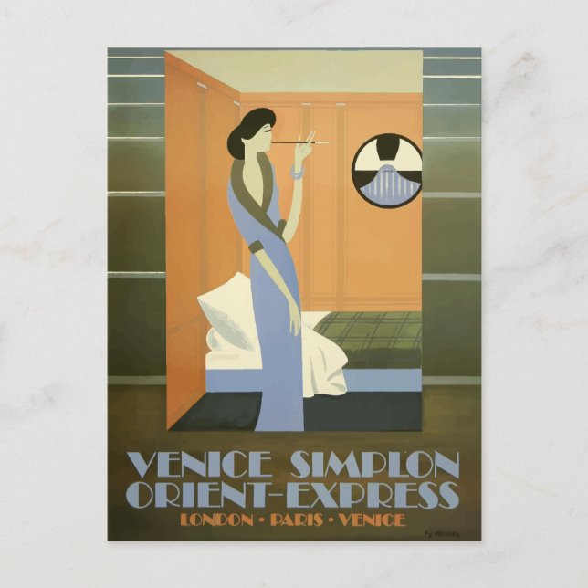 Postal Viñeta Europa por viaje en tren Orient Express (Anverso)