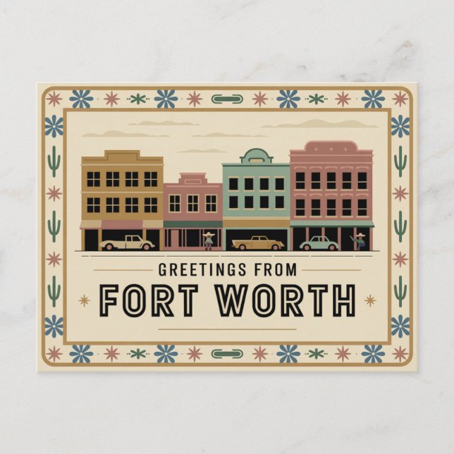 Postal Viñeta Fort Worth Postcard | Saludos (Anverso)