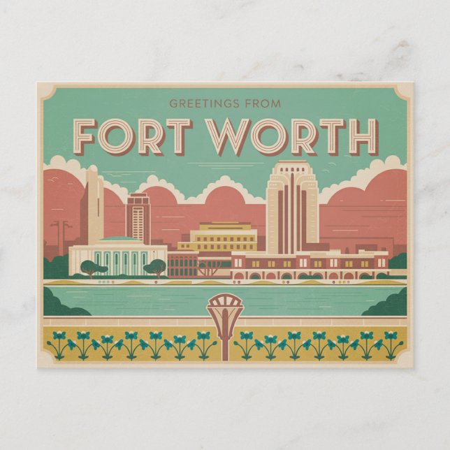 Postal Viñeta Fort Worth Postcard | Saludos (Anverso)