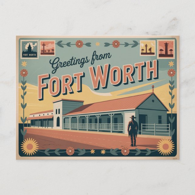 Postal Viñeta Fort Worth Postcard | Saludos (Anverso)