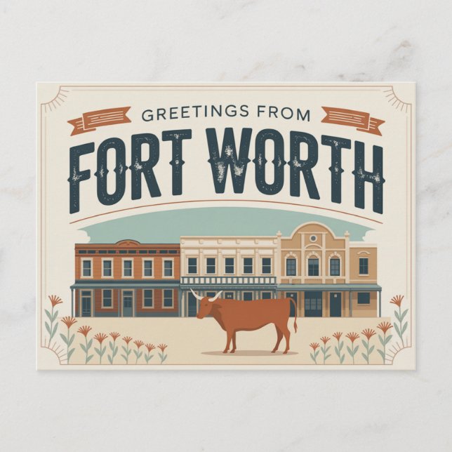 Postal Viñeta Fort Worth Postcard | Saludos (Anverso)