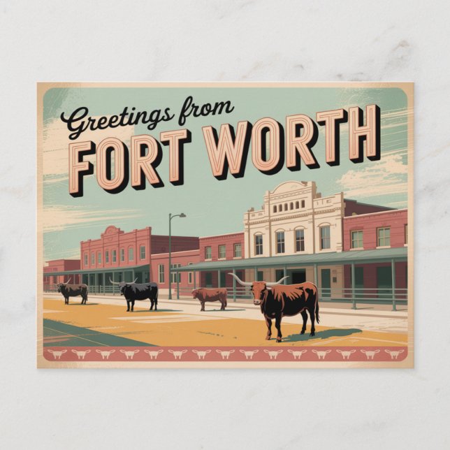 Postal Viñeta Fort Worth Postcard | Saludos (Anverso)