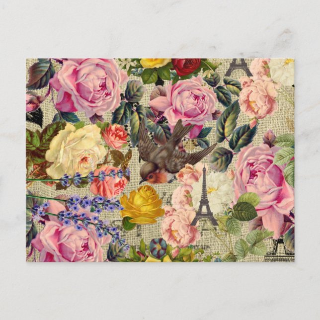 Postal Viñeta Francesa París Eiffel Torre Cute Flor de Pá (Anverso)