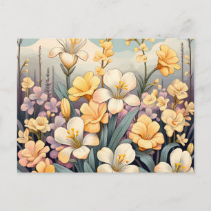 Postal Viñeta Freesia Botánico