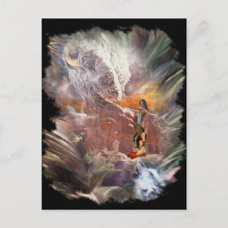 Postal Viñeta nocturna de Boda indio americano