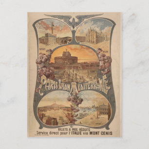 Postal Viñeta París Lyon Francia Turismo en tren