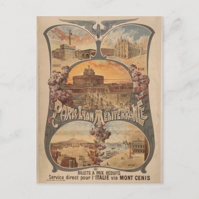 Postal Viñeta París Lyon Francia Turismo en tren (Anverso)