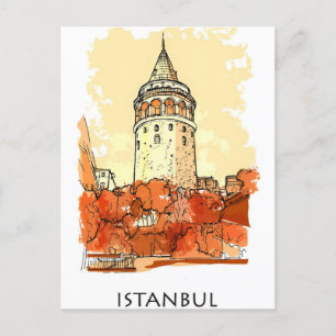 Postal Viñeta Torre de Estambul Turca acuarela de viaje