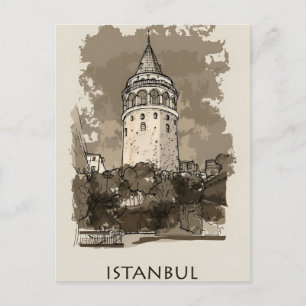 Postal Viñeta Torre de Estambul Turca acuarela de viaje