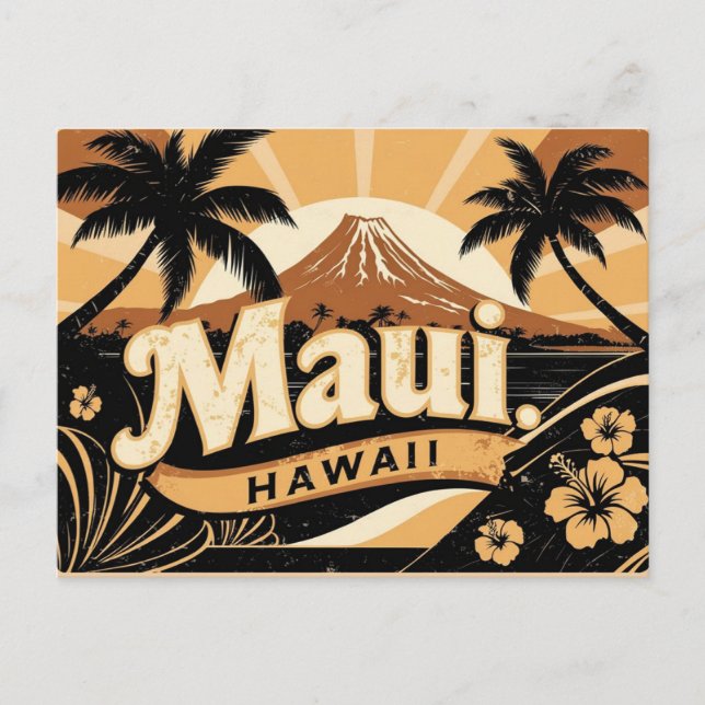 Postal Viñeta y retro de Maui, Hawái (Anverso)