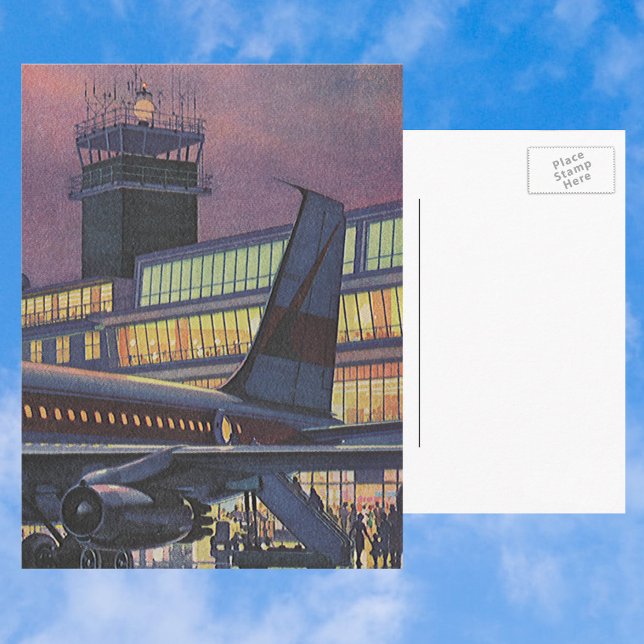 Postal Viñetas de negocios en avión en el aeropuerto (Subido por el creador)