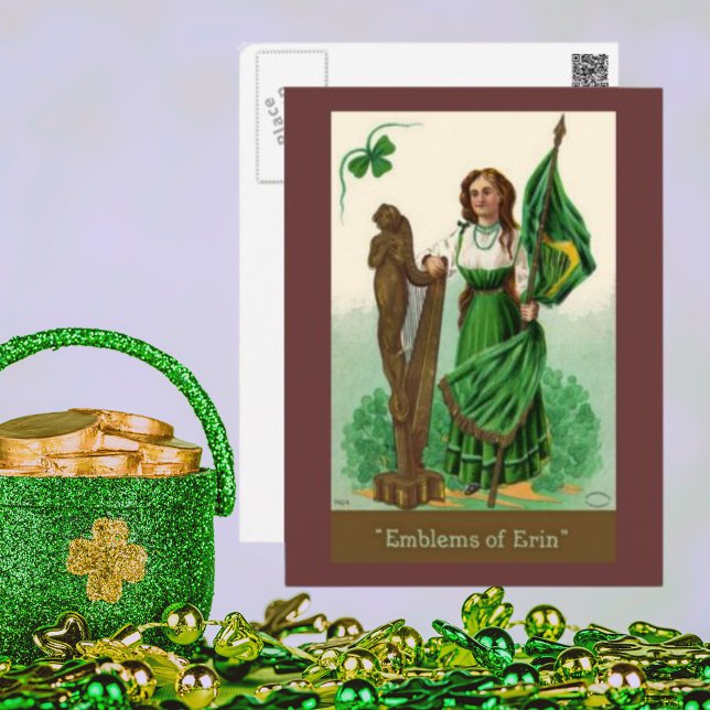 Postal Viñetas de San Patricio de Erin (Vintage St. Patrick's Emblems of Erin Postcard)