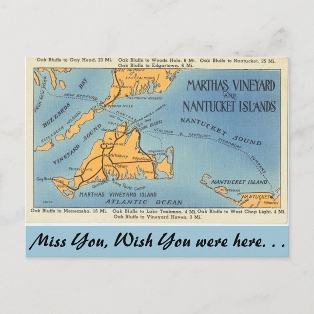 Postal Vineyard de Massachusetts Marthas, Islas Nantucket (Anverso)