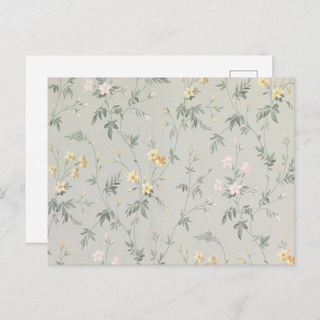 Postal Vino, con flores en amarillo y rosa (Anverso / Reverso)