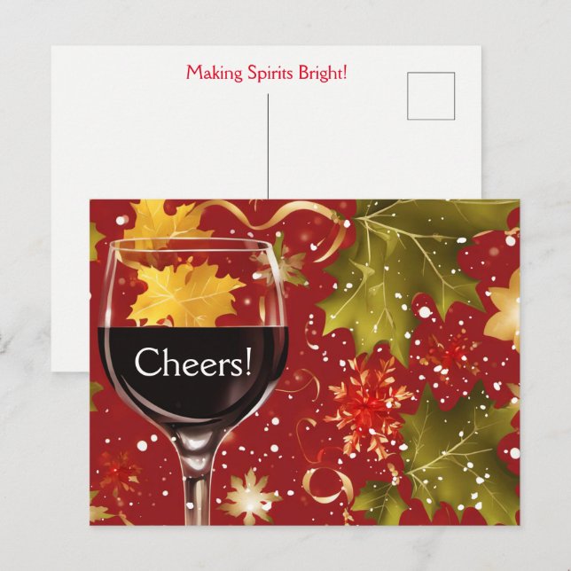 Postal Vino de fiesta de Navidad Alegría Navidad (Anverso / Reverso)