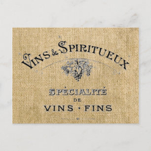 Postal Vino francés en Burlap