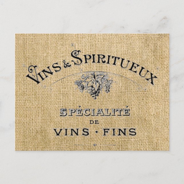 Postal Vino francés en Burlap (Anverso)