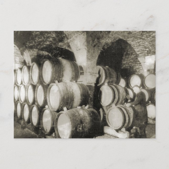 Postal Vino haciendo barriles de vino (Anverso)