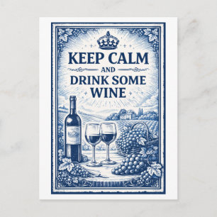 Postal Vino "Mantén la Calma" de estilo vintage