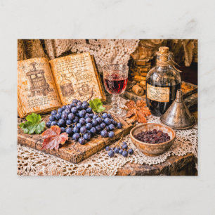 Postal Vino Tradicional Prensado a Mano con Uvas y Cosech