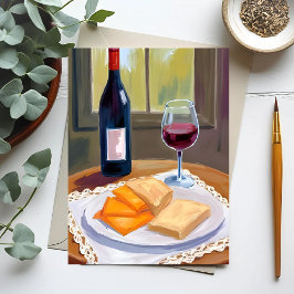 Postal Vino y Queso | Pintura Acuarela