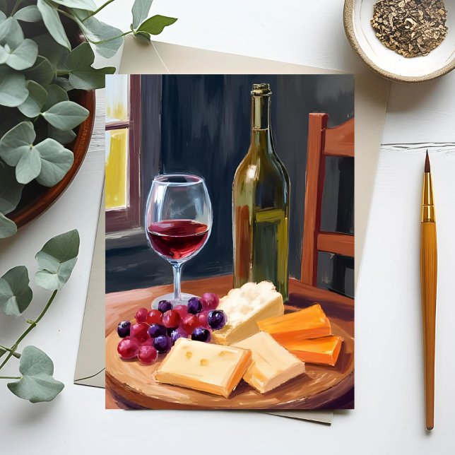 Postal Vino y queso | Pintura al óleo (Subido por el creador)