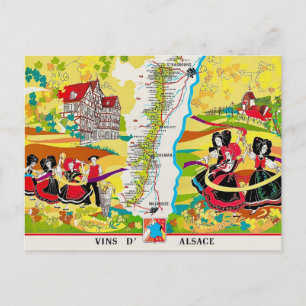 Postal Vinos de Alsacia Mapa de Vendimia