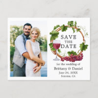 Vinos de uva acuarela Wreath Photo Save the Date