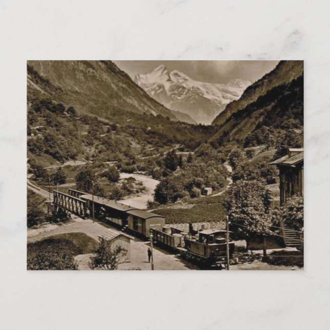 Postal Vintage, 1890, Ferrocarril en Grindelwald (Anverso)