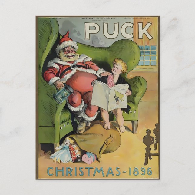 Postal Vintage 1896 Puck Magazine Christmas Santa & Child (Anverso)