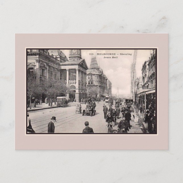 Postal Vintage 1900 en el ayuntamiento de Melbourne (Anverso)