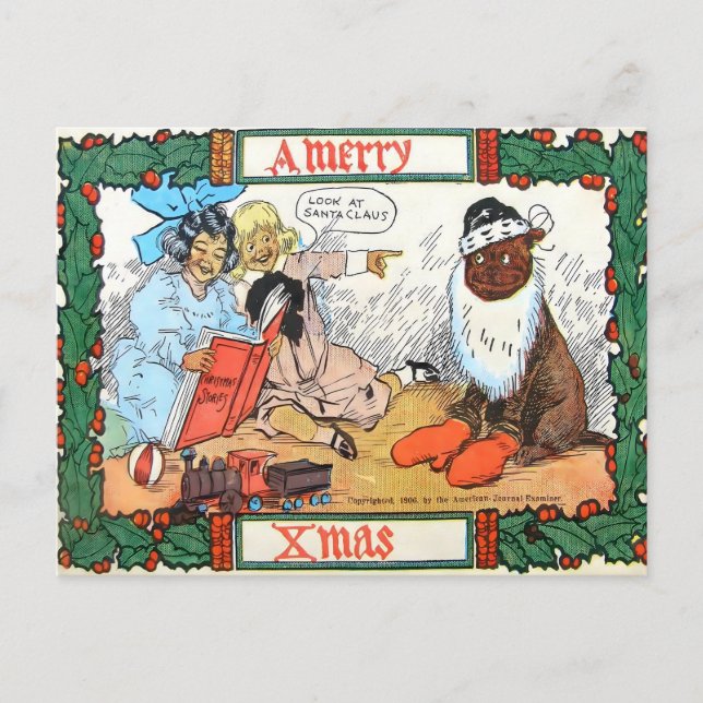 Postal Vintage 1906 Christmas Santa Dog & Kids (Anverso)