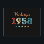 Postal Vintage 1958 70th Birthday Retro Gift de 70 años<br><div class="desc">Este diseño retro de Vintage de 1958 de cumpleaños 70 hace un gran regalo para hombres y mujeres que cumplen 70 años. Regalos de cumpleaños para él y para ella. Para una leyenda de abuelo,  abuelo o abuela increíble,  mamá o papá.</div>