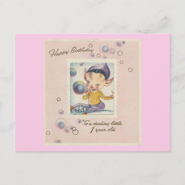 Postal Vintage "1 año de edad" feliz cumpleaños (Anverso)