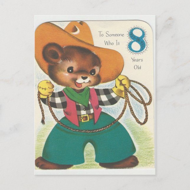 Postal Vintage 8 Años Feliz Cumpleaños (Anverso)