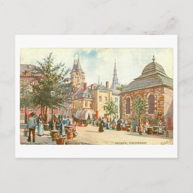 Postal Vintage Aachen Germany Fischmarkt (Anverso)