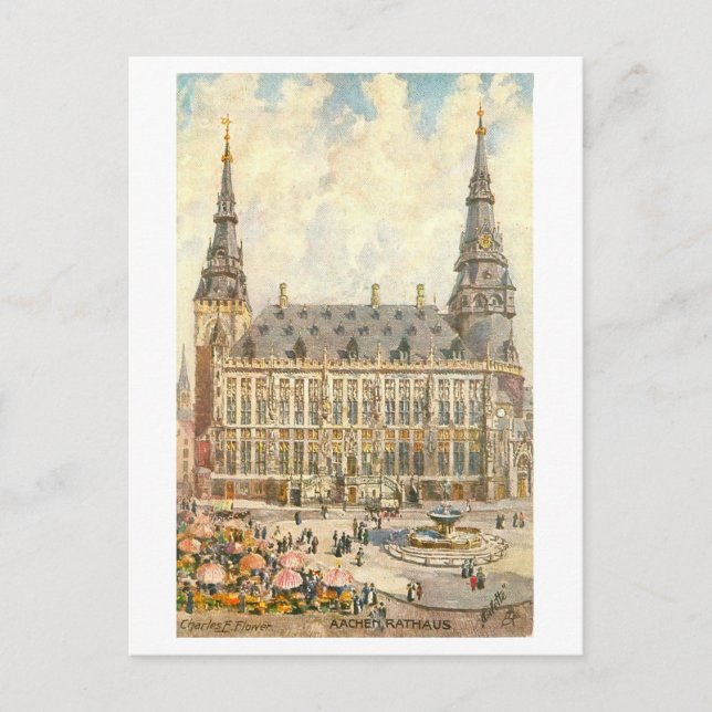 Postal Vintage Aachen Germany Rathaus (Anverso)