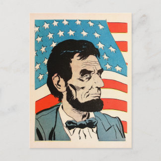 Postal Vintage Abraham Lincoln USA Flag Illustration