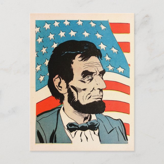 Postal Vintage Abraham Lincoln USA Flag Illustration (Anverso)
