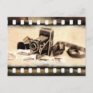 Postal Vintage, acordeón, cámara plegable
