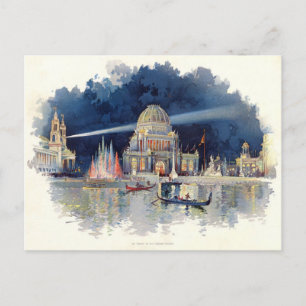 Postal Vintage acuarela por la noche en la Gran Corte