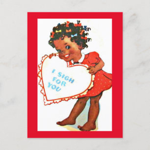 Postal Vintage Adorable Africano Amer Chica Valentine