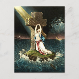 Postal Vintage aferrándose a Cristo La Roca en la Fe 1871