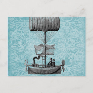 Postal Vintage Airboat Damasco azul