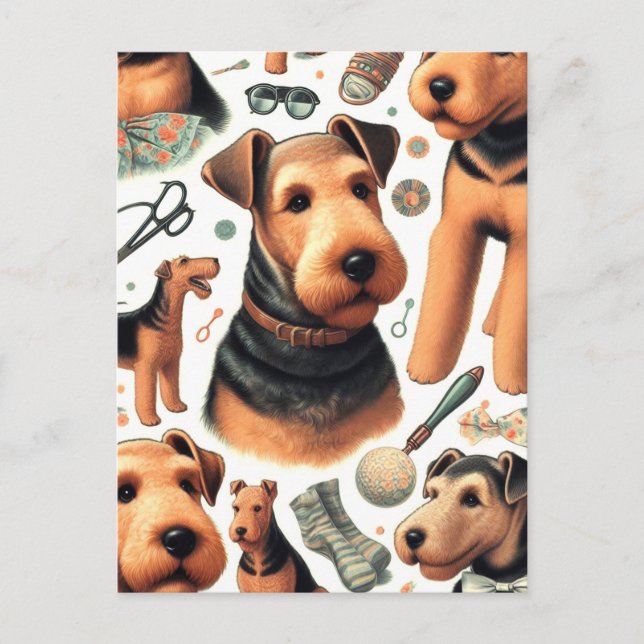 Postal Vintage Airedale Terrier Seamless (Anverso)