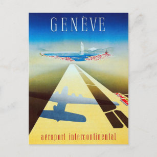 Postal Vintage Airline Geneva Suiza Travel