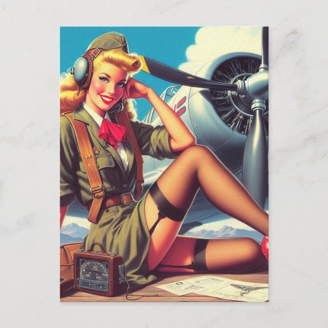 Postal Vintage Airplane Pin-Up (Anverso)