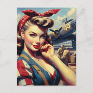 Postal Vintage Airplane Pin Up