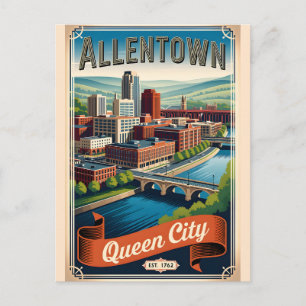 Postal Vintage Allentown Pennsylvania Ciudad Reina Retro